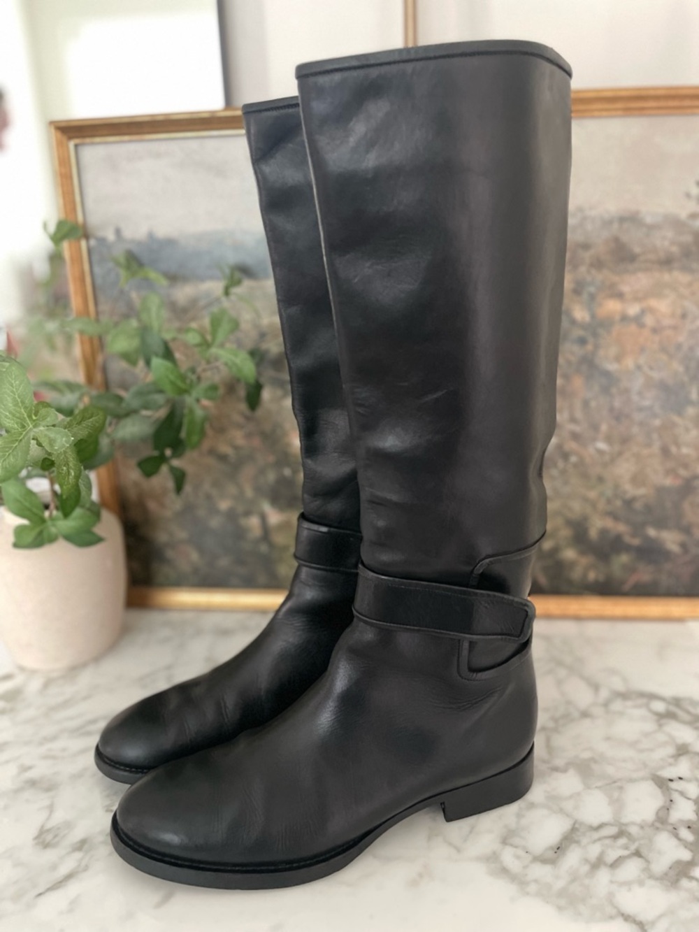 JIL SANDER Black Italian Leather Riding Boots Tall Knee High Sz 39 (US 8 / 8.5)